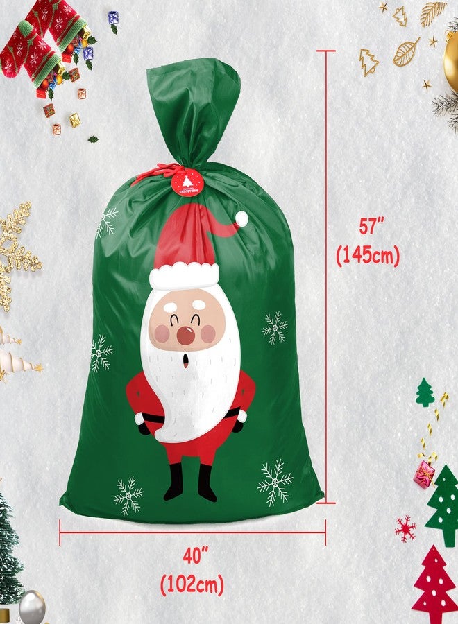 بي جرين حقيبة هدايا سانتا العملاقة الخضراء من بي جرين، كبيرة جدًا 56 بوصة ارتفاع × 40 بوصة عرض لهدايا عيد الميلاد الضخمة، حقائب هدايا قماشية قابلة لإعادة الاستخدام مع بطاقة اسم وحبل لعيد الميلاد (سانتا كلوز) - Image 2